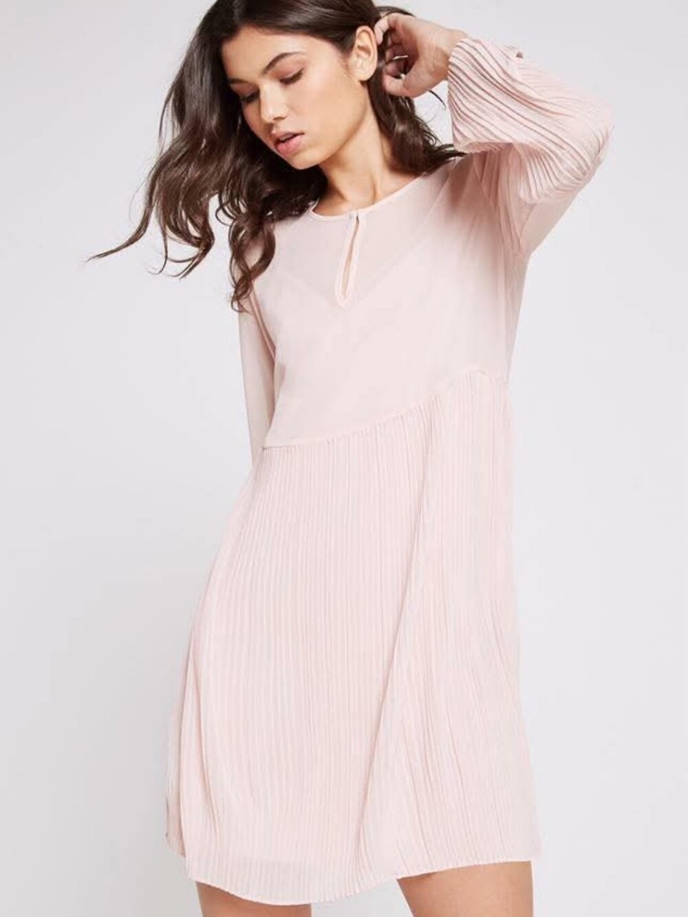 NWT BCBGeneration Pink Plisse Mini Dress 2 Piece Layered Feminine Rose Smoke LG